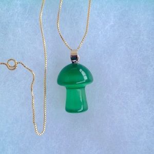Boho Hippie Psychedelic Mushroom 🍄 Green Quartz Gold Plated Silver 24” Ne…